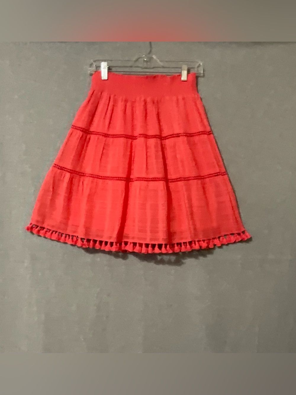 Loft Coral Tiered Tassel Hem Women's Skirt Sz S